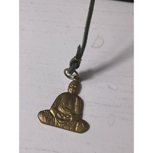 Buddha Pendant Necklace With Olive Green Suede Cord & Brass Clasp - Picture 2 of 4